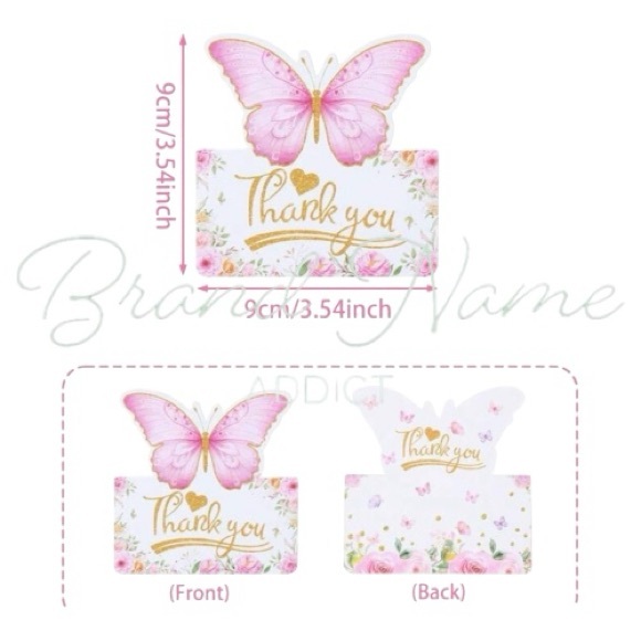 Set of 25 Pink Butterfly ‘Thank You’ Cards - Picture 2 of 2